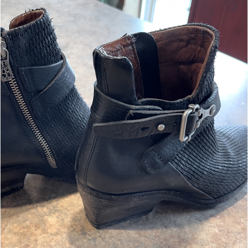 AS98 black leather ankle boots like new. 2” heel